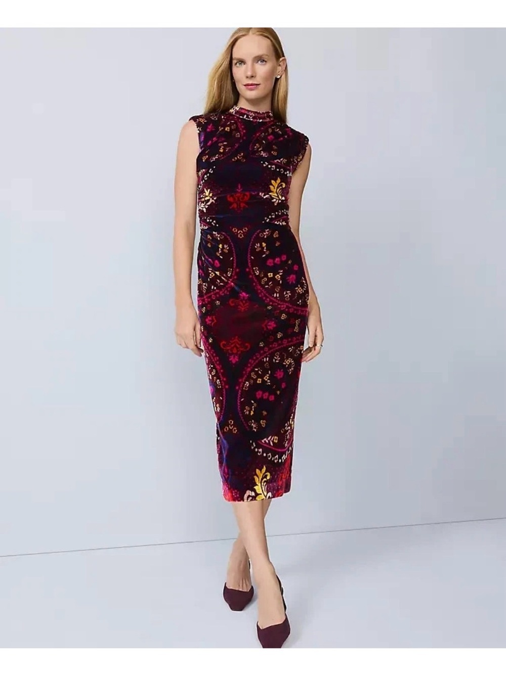 NWT $198 Ann Taylor Paisley Velvet midi Dress sz 8